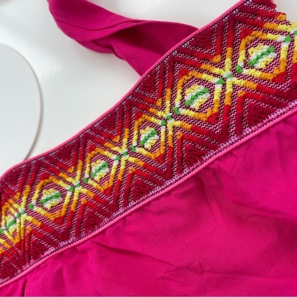 Rusttydustty Hot Pink Geometric Embroidered Tube Top Wide Leg Jumpsuit Medium - Picture 7 of 11